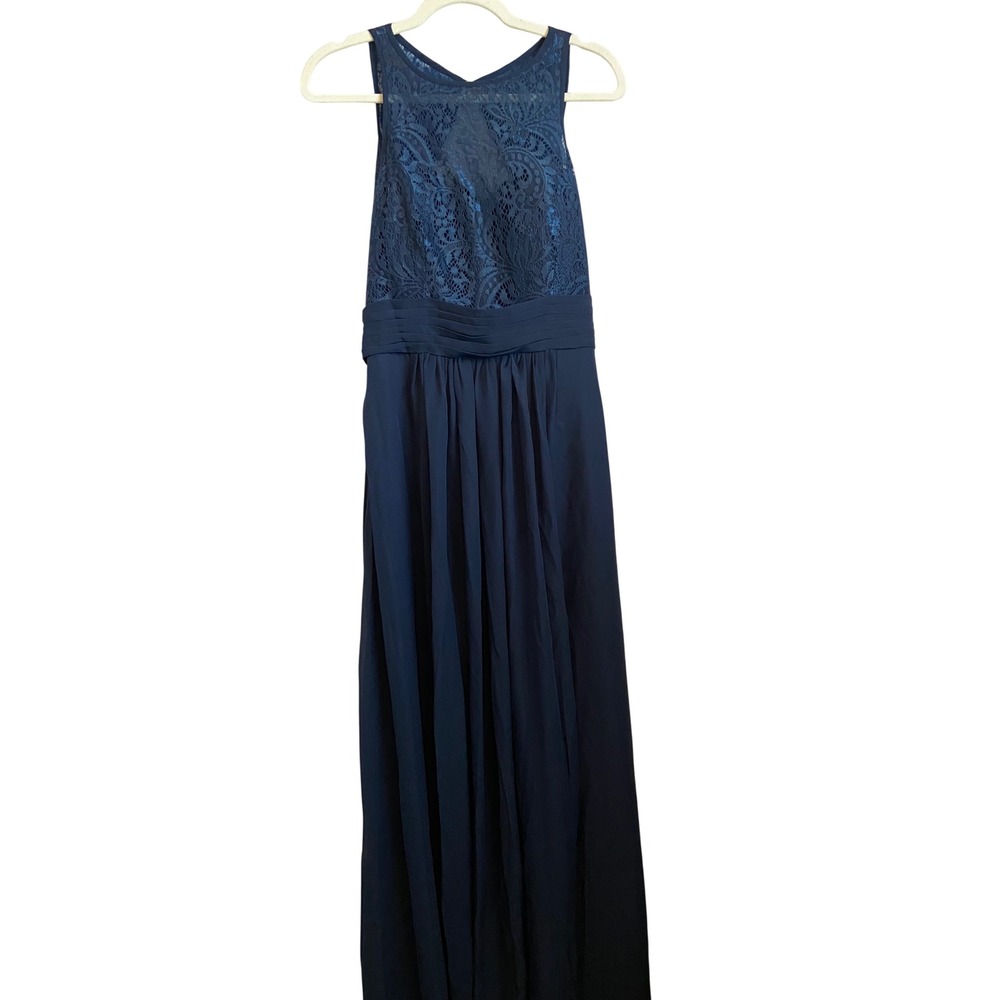 JJs House Dark Navy Lace Chiffon A-Line Floor Length Formal Gown Dress 12